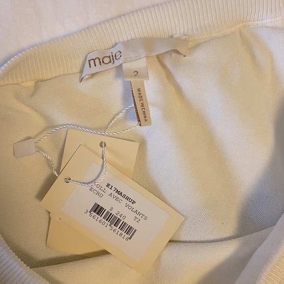 Maje Mashup One Shoulder White Cream Print Top NWT - Picture 4 of 4